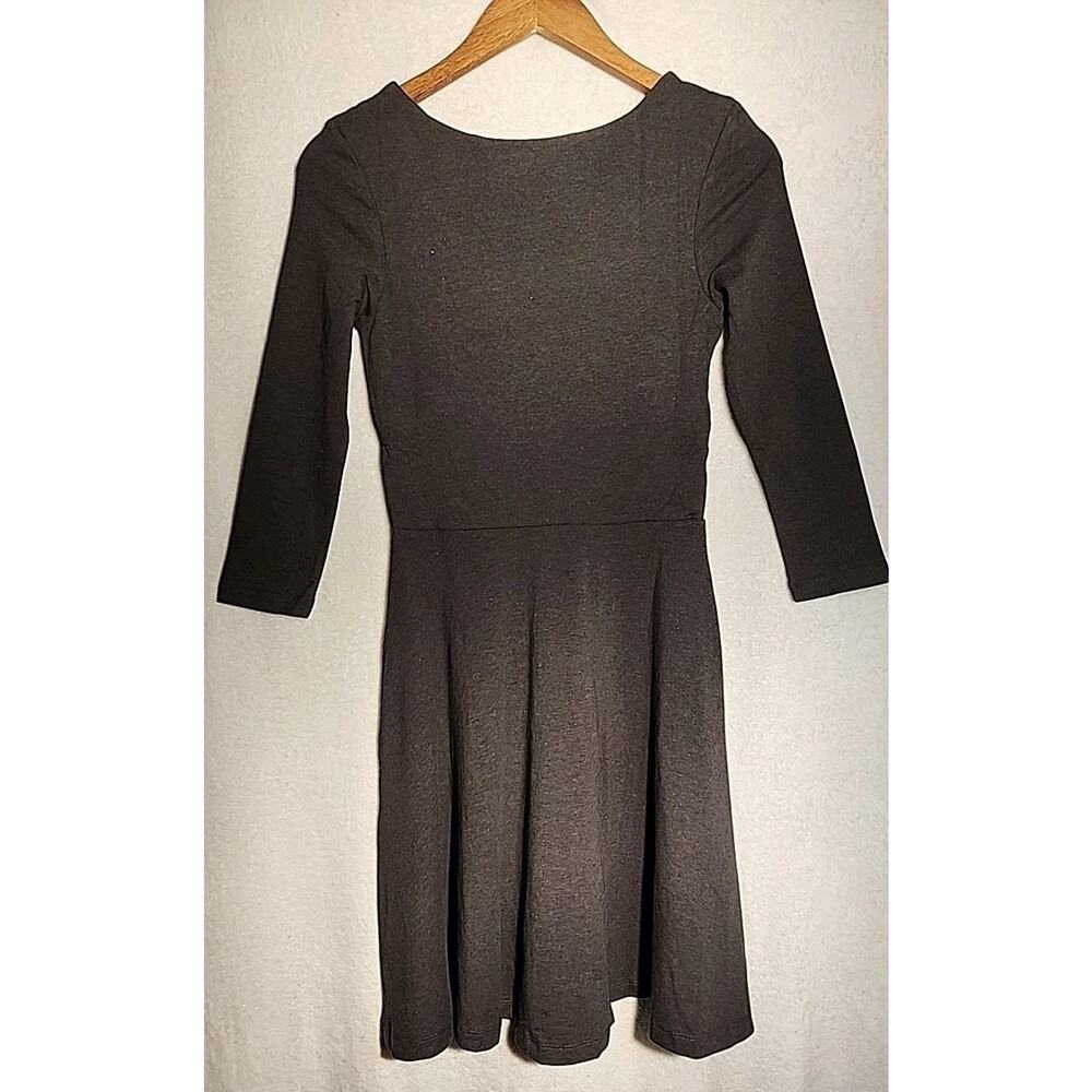 Pact Organic Cotton 3/4 Sleeve Flare Midi Dress Charcoal With Pockets XS New - Picture 5 of 8